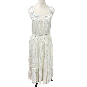 Cottagecore Embroidered Maxi Dress Old Navy Smocked Ivory Boho Size L
